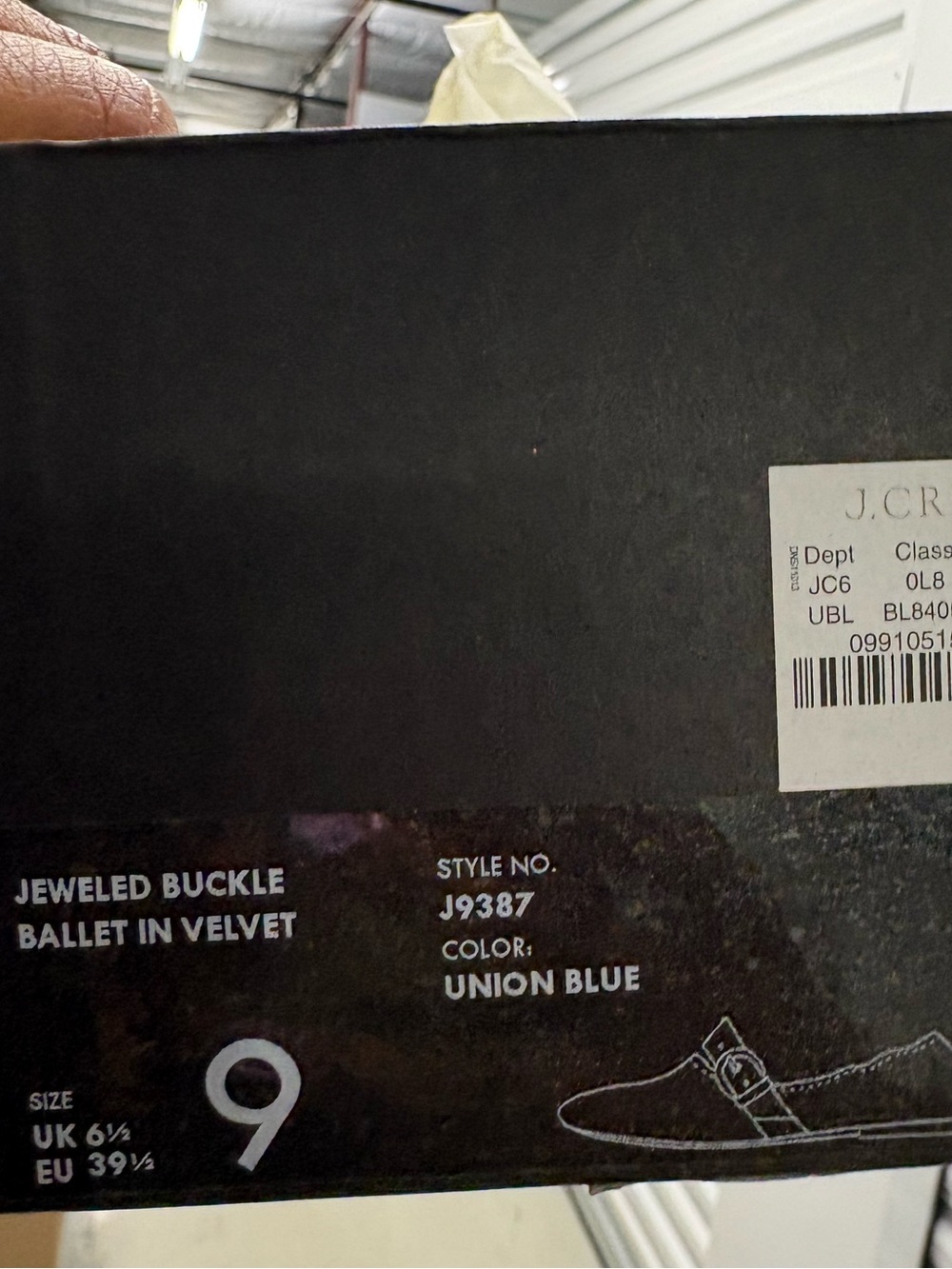 J. Crew Jeweled Buckle Ballet Flat in Velvet. Union Blue. Size 9. New. - Picture 2 of 4